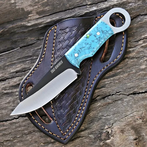 Vista 8 de TAC KNIVES 8'' de tang completo Cuchillo de hoja fija para exterior, camping y caza con funda, regalo para él, 1095 de acero de alto carbono