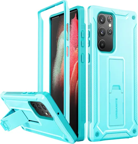 Vista 17 de URBANITE Funda protectora resistente a prueba de golpes para Samsung Galaxy S21 FE 5G, de grado militar, con protector de pantalla y soporte