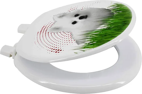 Vista 5 de Uniware Asientos de inodoro estándar de diseño único de 17 pulgadas con parachoques hermético frontal redondo (3 plumas)