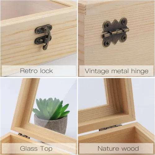 Vista 6 de Nsmykhg Caja de madera, caja de almacenamiento de madera, rectangular de madera de pino sin terminar, vitrina de madera natural con tapa con 7 x 7 x
