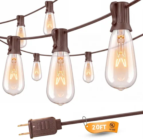 Vista 12 de SUNSGNE Tira de luces Edison para exteriores de 25 pies con 27 bombillas Edison transparentes, ST35 luces vintage para patio, jardín, patio, porche