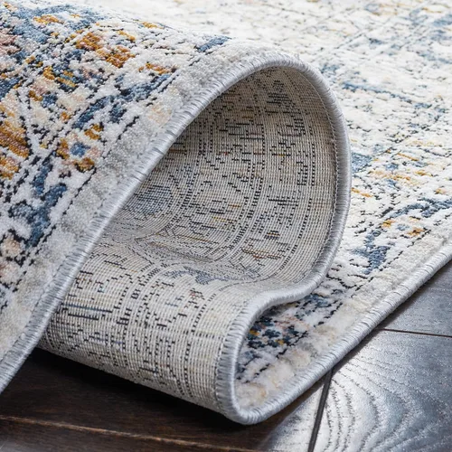 Vista 7 de SAFAVIEH Moon Dust Collection - Alfombra para pasillo, 2 x 9 pies, gris y azul, diseño vintage oriental con flecos desgastados, no desprende pelusa