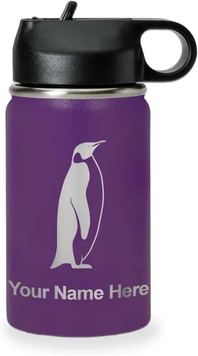 Vista 36 de LaserGram Botella de agua personalizada, pingüino, acero inoxidable de doble pared aislada al vacío con popote superior, regalo grabado