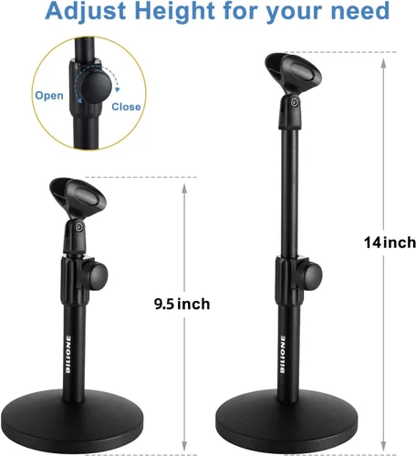 Vista 5 de BILIONE Soporte de micrófono de escritorio multifuncional, soporte de micrófono ajustable con filtro pop, soporte de choque, clip de micrófono
