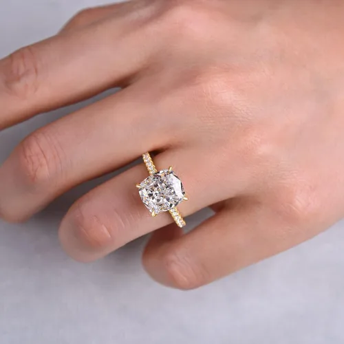 Vista 6 de RODIFFY Anillo de compromiso de corte cojín de 4 quilates para mujer, anillo de compromiso chapado en oro blancorosa de plata de ley 925 de 18