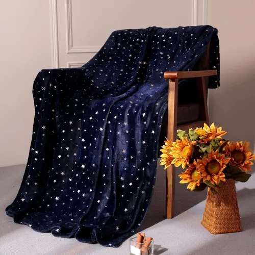 Vista 6 de Stellhome Manta de estrellas azul marino, cálida y ligera, de franela de forro polar, súper acogedora y cómoda para todas las estaciones