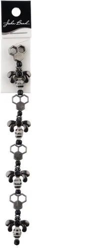 Vista 5 de John Bead Hilo de cuentas de 5 pulgadas en forma de panal y abejas en blanco y negro con detalles de bronce