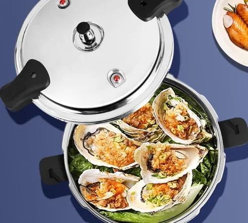 Vista 5 de Olla a presión de acero inoxidable 1.8L, olla rápida de la estufa Cooks beans and stews 70% faster than traditional pots, automatic lid locking