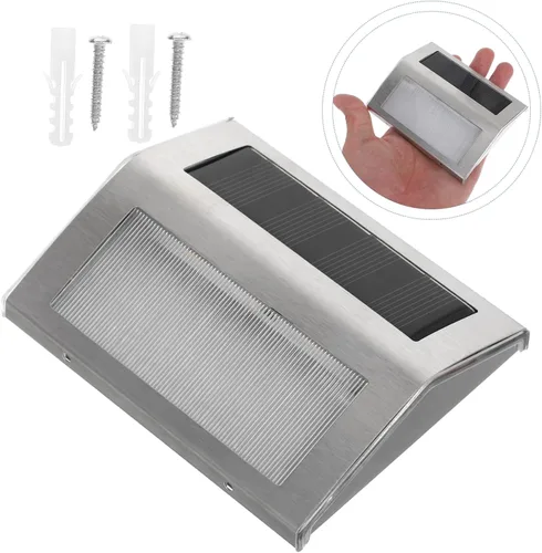Vista 8 de DOITOOL Lar Step Lights para exteriores Paquete de 4 luces solares de acero inoxidable para escaleras, luces de escalón, lámpara de pared solar