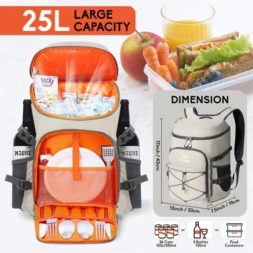 Vista 4 de N NEVO RHINO Mochilas Enfriadoras Aisladas a Prueba de Fugas 36/54 Latas, Mochila Enfriadora Aislada Portátil Ligera Impermeable para Hombres