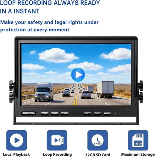 Vista 5 de ZEROXCLUB Sistema de cámara de respaldo inalámbrico de 10 pulgadas 1080P, 10 pulgadas DVR dual/Quad Monitor inalámbrico 2 cámaras de visión trasera