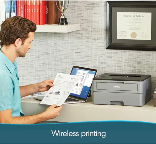 Vista 4 de Impresora láser compacta monocromática Brother, HL-L2350DW, impresión inalámbrica, impresión dúplex a dos caras, incluye prueba de suscripción