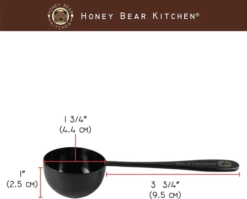 Vista 2 de Honey Bear Kitchen Cucharas medidoras de 1.0 fl oz, 2 cucharadas, acero inoxidable pulido negro, juego de 2