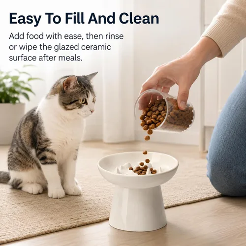 Vista 2 de Cuenco elevado de cerámica para alimentación lenta para gatos, plato ancho poco profundo de 6 pulgadas, cuenco de comida para gatos antivómitos