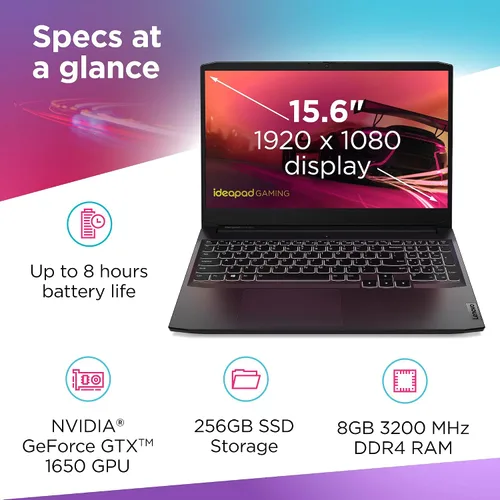 Vista 7 de Lenovo - 2021 - IdeaPad Gaming 3 - Computadora portátil - Pantalla FHD de 15.6" -120Hz - AMD Ryzen 5 5600H - 8GB RAM - 256GB de almacenamiento
