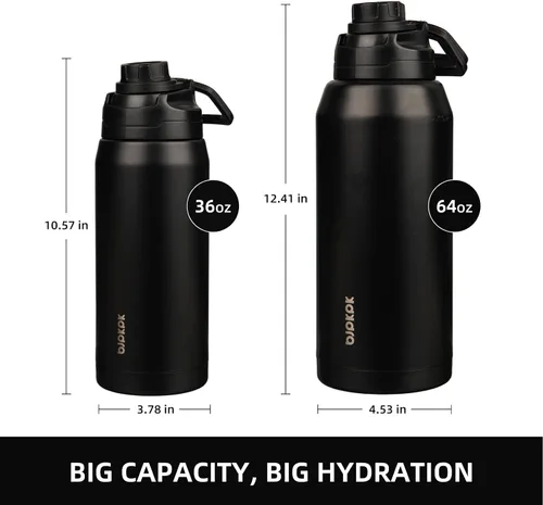 Vista 4 de BJPKPK Botella de agua aislada de 36 onzas, botellas de acero inoxidable con tapa de boquilla a prueba de fugas, jarra de agua grande de boca ancha