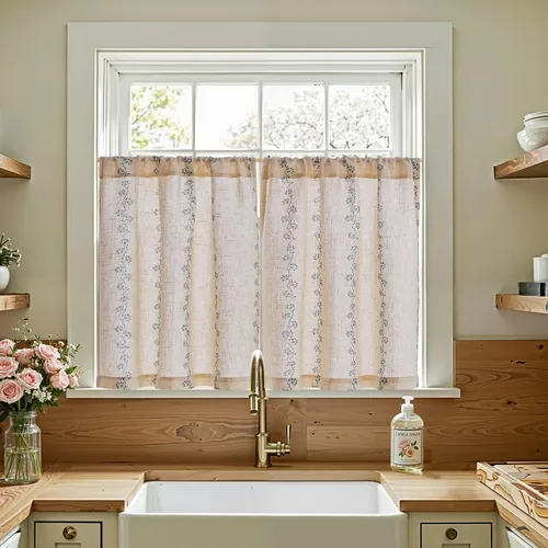 Vista 71 de Jinchan - Cortinas de lino texturizado para cocina, 24 pulgadas, natural, 2 paneles Mezcla de lino beige natural