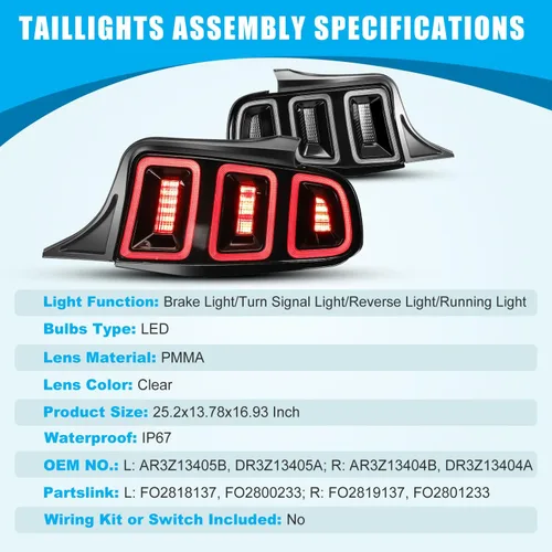 Vista 9 de CPW Conjunto de luces traseras para Ford Mustang 2010 2011 2012 2013 2014, repuesto de lámparas de freno traseras completamente funcionales, 1 par