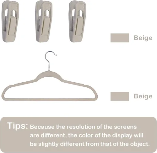 Vista 2 de Trgowaul Perchas de terciopelo - Clips fuertes para pantalones delgados (20 unidades, beige)