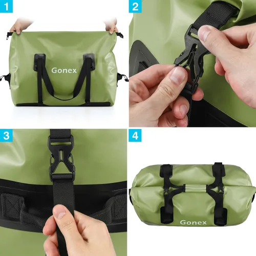 Vista 8 de Gonex Bolsa de lona impermeable extra grande de 40 L, 60 L, 80 L, bolsa de lona seca de viaje, bolsa resistente con correas y asas duraderas