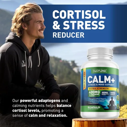 Vista 6 de Built by Nature Calm+ Relajación y Enfoque – Apoyo al estrés, Cortisol y estado de ánimo – Suplemento calmante con L-teanina, Ashwagandha, glicinato