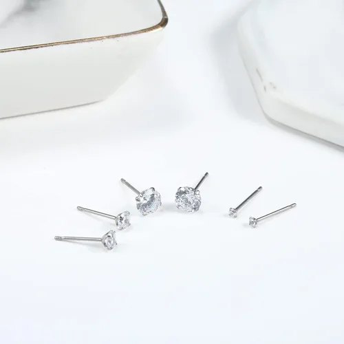 Vista 3 de 1 par3 pares de aretes de titanio puro para orejas sensibles de 0.079in, 0.118in, 0.157in, 0.236in, bolaCZ0.197in, triángulo0.157in, aretes