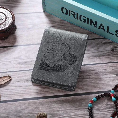 Vista 24 de Carteras personalizadas para hombres, cartera personalizada para hombre con imagen grabada y nombre, billetera delgada de cuero plegable, regalos