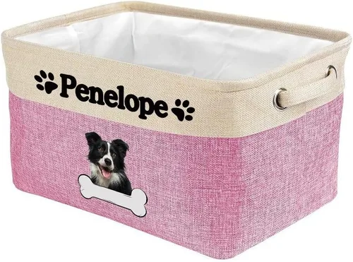 Vista 25 de Cesta de almacenamiento decorativa personalizada para cachorros, caja de juguetes rectangular de tela con 2 asas para organizar armario, garaje Azul