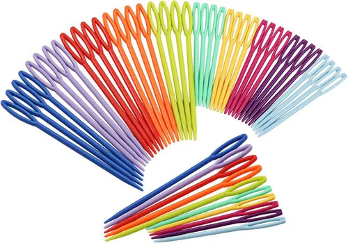 Vista 8 de iFergoo - 100 agujas de coser de plástico, 50 agujas coloridas para manualidades de ojos grandes de 3.5 pulgadas y 50 agujas de aprendizaje