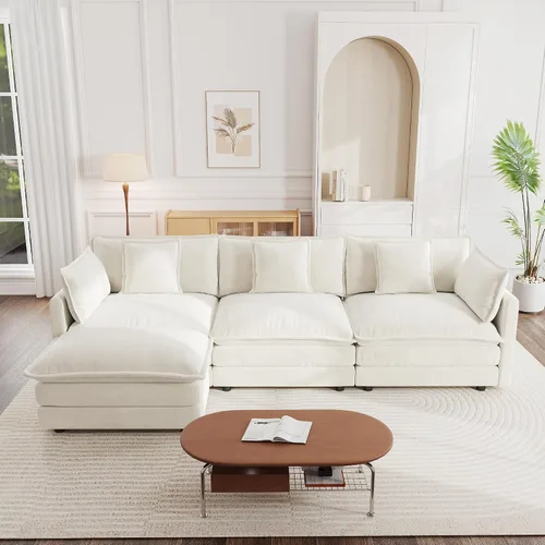 Vista 33 de Sofá modular de felpilla de 111.4 pulgadas, moderno juego de sofá de 3 asientos con asiento profundo, cómodo sofá nube con cojín de espuma doble