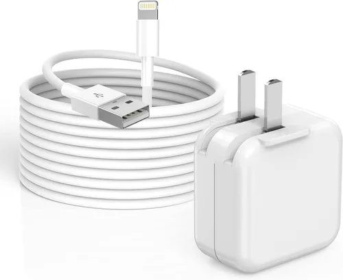 Vista 8 de Cargador para iPad, adaptador de bloque portátil plegable rápido de 12W USB para iPad, con cable de carga USB A a Lightning para iPhone, compatible