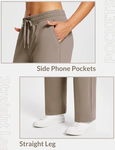 Vista 3 de BALEAF Pantalones deportivos de pierna recta de 28 a 30 pulgadas para mujer, pantalones deportivos de pierna ancha, bolsillos elásticos y suaves