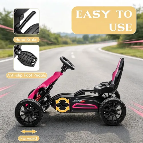 Vista 4 de Go Kart con pedal para niños, auto de 4 ruedas para niños y niñas de 3 a 8