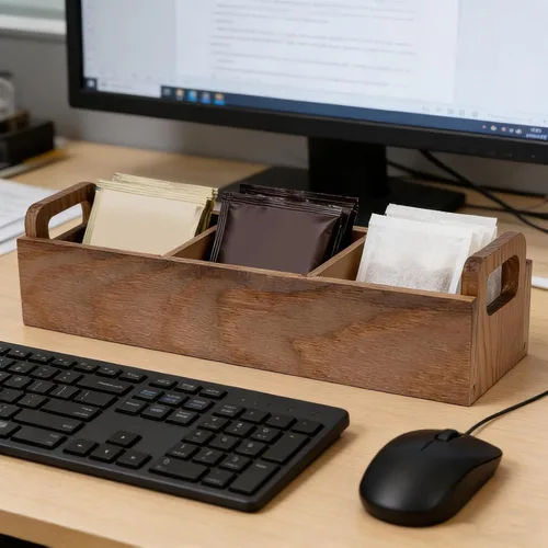 Vista 4 de Tea Bag Organizer, Pine Wood Storage Box with 3 Compartments and