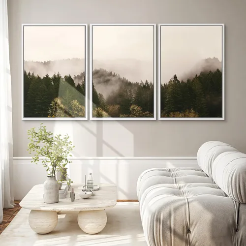 Vista 31 de SIGNWIN Lienzo enmarcado para pared, juego de arte pastel con cadena montañosa, bosque, niebla, naturaleza silvestre, ilustraciones modernas, arte