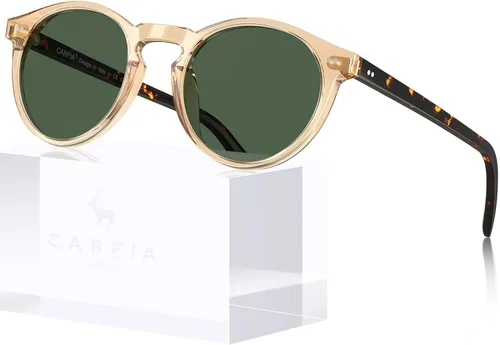 Vista 16 de CARFIA Gafas de sol redondas de acetato para hombre, polarizadas, protección UV, gafas de sol clásicas retro CA5289L