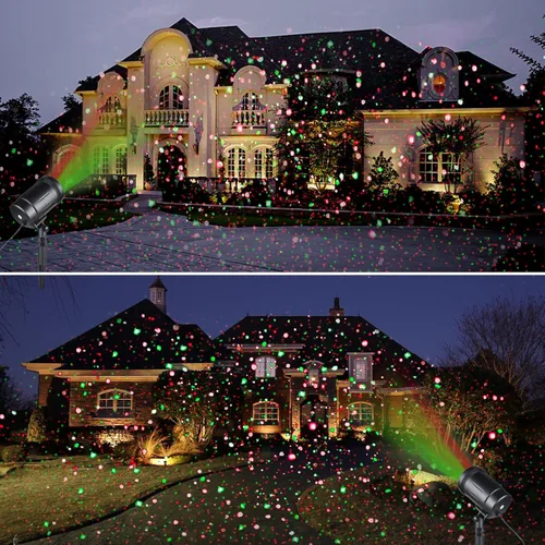 Vista 2 de Proyector de luces de Navidad al aire libre, luces láser de Navidad foco espectáculo de estrellas rojas y verdes con control remoto inalámbrico RF