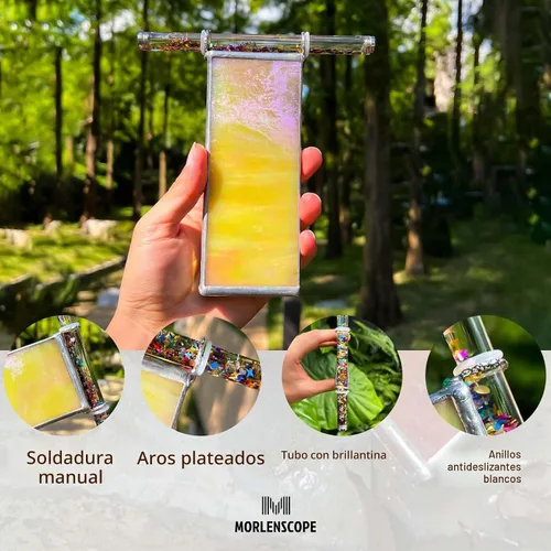 Vista 5 de Caleidoscopio de concha dorada de 6 pulgadas con 2 varitas de purpurina, caleidoscopio hecho a mano para adultos, caja de regalo, aniversario