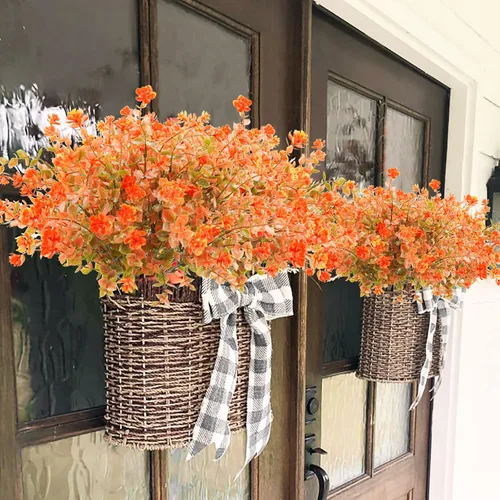 Vista 6 de Uieke 24 flores artificiales de otoño para exteriores, resistentes a los rayos UV, plantas de otoño sintéticas, arbustos que no se decoloran, Naranja