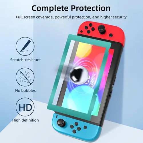 Vista 2 de Paquete de 2 protectores de pantalla de vidrio templado con borde verde para Switch Model 2017 [6.2 pulgadas], transparente HD, antiarañazos