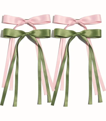 Vista 14 de Pasadores de lazo grande y horquillas de satén con cola larga de cinta, accesorios para el cabello casuales y de fiesta para mujeres y niñas