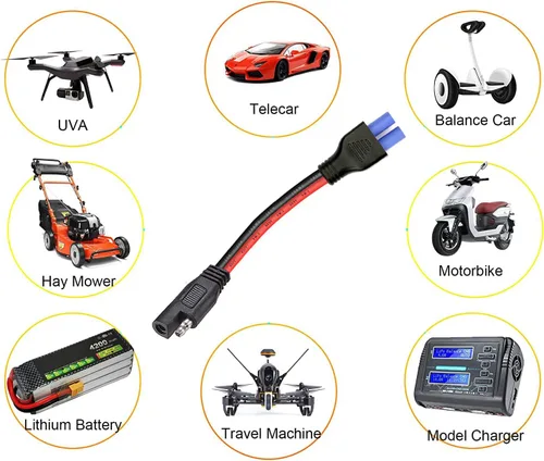 Vista 4 de Conector hembra 10AWG Ec5 a SAE, paquete de 2 cables SAE a EC5 de alimentación automotriz, adecuado para batería solar de coche, 5.9 in