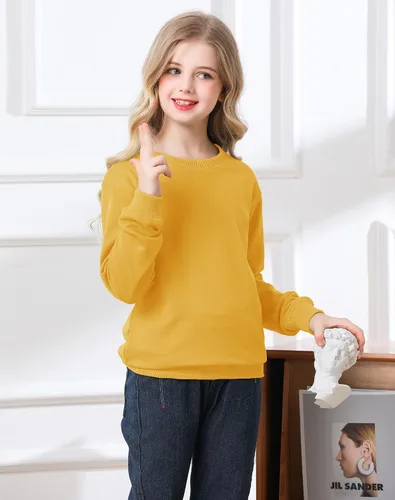 Vista 2 de Bingerlily Sudadera casual de manga larga para niñas, cuello redondo, lindo suéter de ajuste relajado