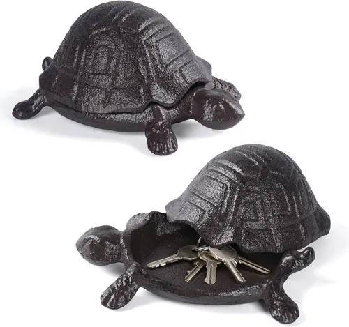 Vista 10 de Llavero de tortuga de hierro fundido, decorativo para interiores y exteriores, para jardín, patio, joyas, baratijas, cajas fuertes de desviación