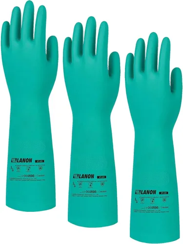 Vista 7 de LANON Guantes de Nitrilo Resistentes a Productos Químicos, Guantes de Trabajo de Seguridad Reutilizables de Servicio Pesado, Protección contra
