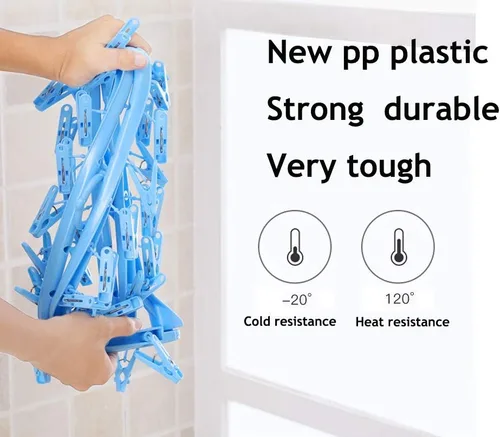Vista 6 de Percha plegable para secar la ropa sucia, perchas con 32 clips, colgador de clip para secar ropa interior, ropa de bebé, calcetines, brasier Verde