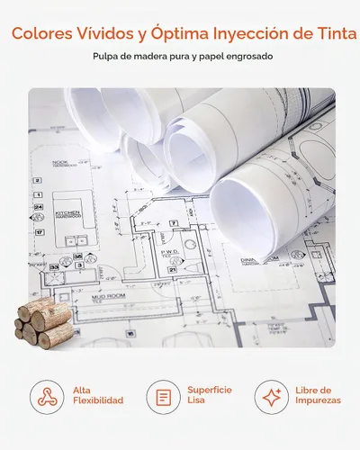 Vista 5 de VEVOR Papel de formato ancho, rollo de plotter de 24 pulgadas x 150 pies, 2 rollos de papel bond CAD con núcleo de 2 pulgadas, rollos de papel bond