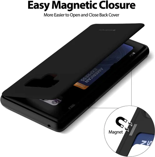 Vista 4 de GOOSPERY Funda tipo cartera para Galaxy Note 9 con tarjetero, funda protectora de doble capa para teléfono (negro)