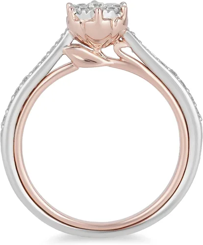 Vista 4 de Jewelili Enchanted Disney Fine Jewelry Anillo de compromiso de oro blanco de 10 quilates y oro rosa de 1/3 Cttw Belle Composite Rose