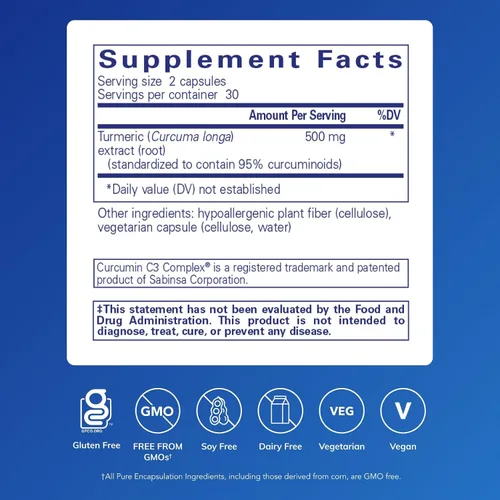 Vista 2 de Pure Encapsulations Curcumina - 500 mg - Apoya la salud de las articulaciones y del hígado - Cápsula de Curcuma Longa - Sin OGM y vegana - 60